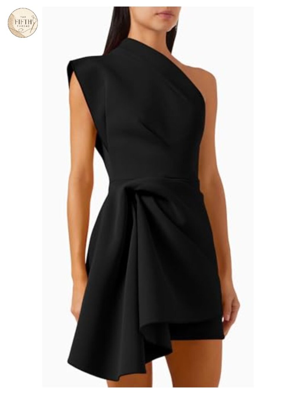 One Shoulder Asymmetrical Draped Mini Cocktail Dress